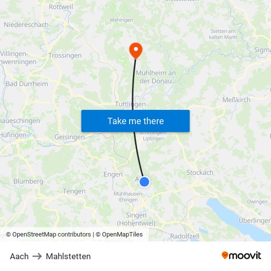 Aach to Mahlstetten map