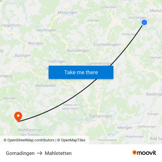 Gomadingen to Mahlstetten map
