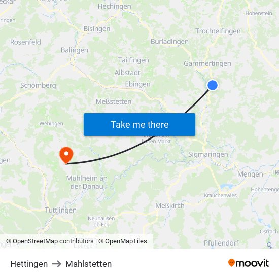 Hettingen to Mahlstetten map