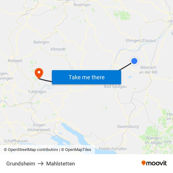Grundsheim to Mahlstetten map