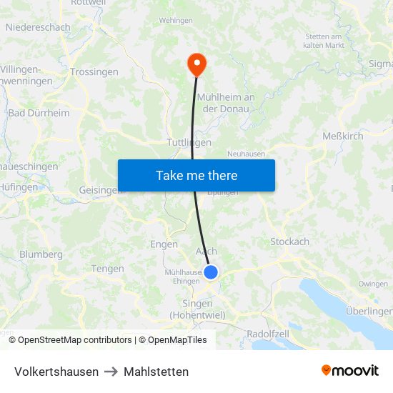 Volkertshausen to Mahlstetten map