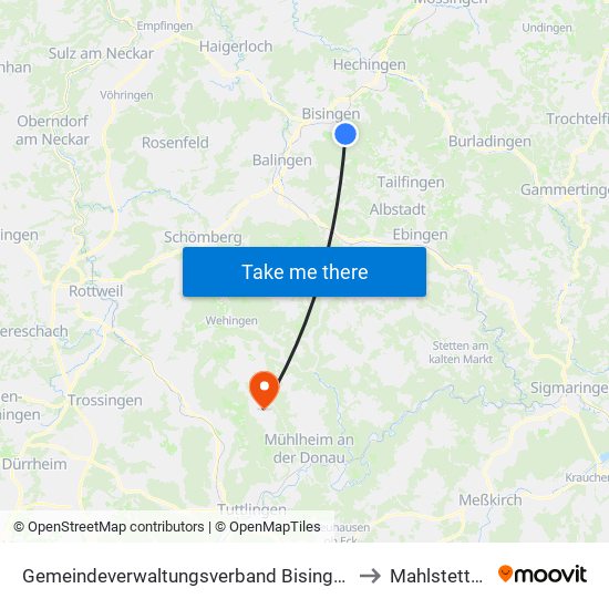 Gemeindeverwaltungsverband Bisingen to Mahlstetten map