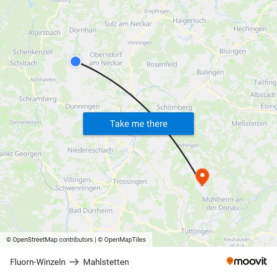 Fluorn-Winzeln to Mahlstetten map