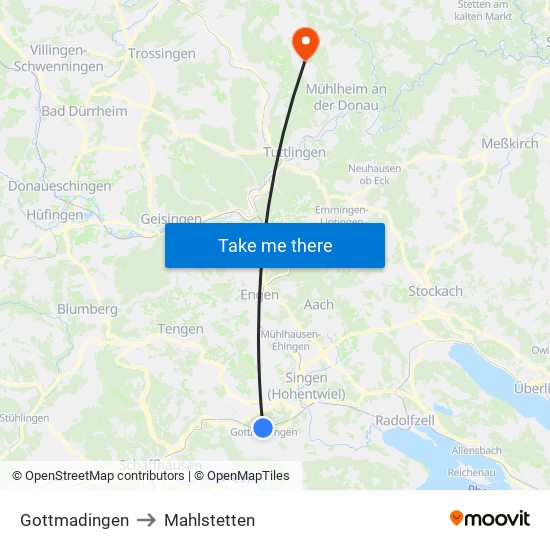 Gottmadingen to Mahlstetten map