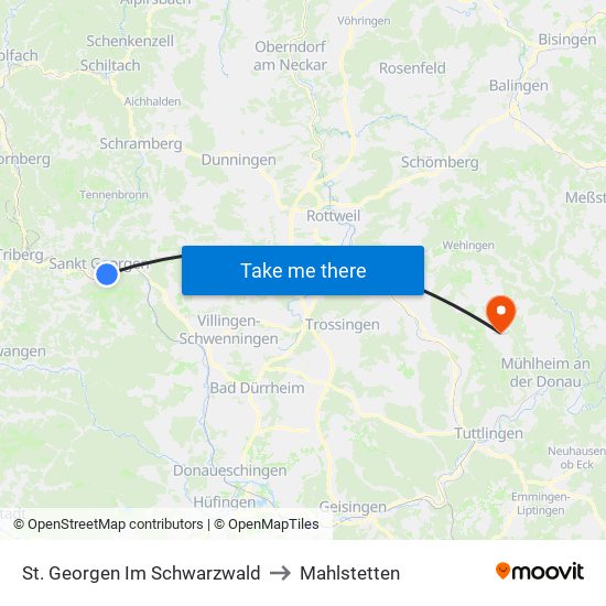 St. Georgen Im Schwarzwald to Mahlstetten map