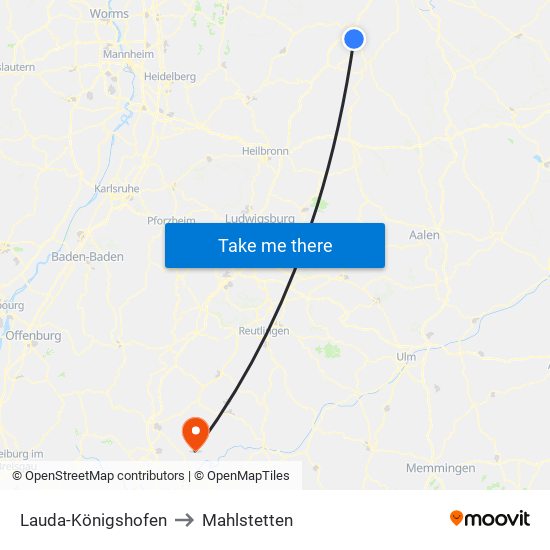 Lauda-Königshofen to Mahlstetten map