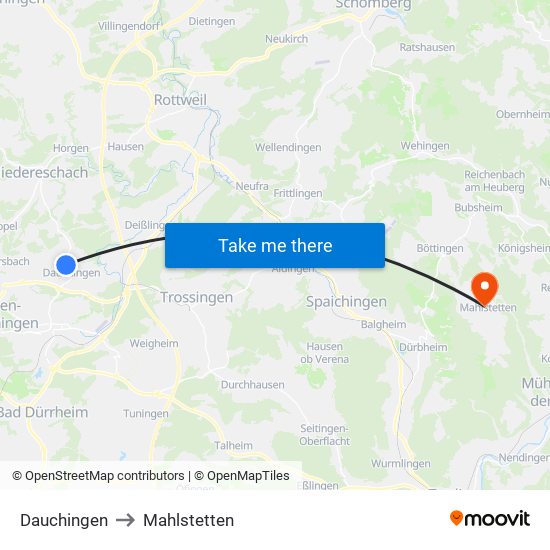 Dauchingen to Mahlstetten map