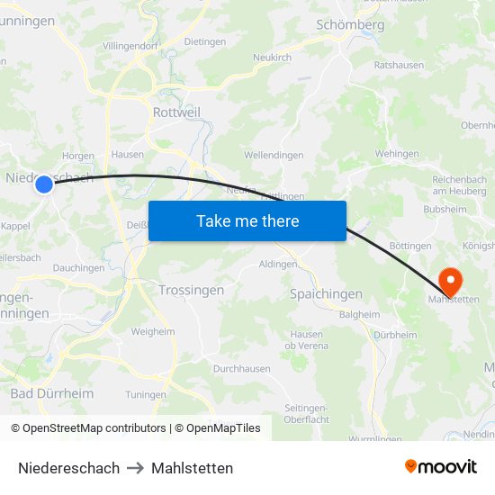 Niedereschach to Mahlstetten map