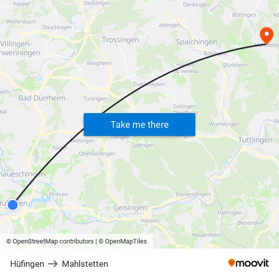 Hüfingen to Mahlstetten map