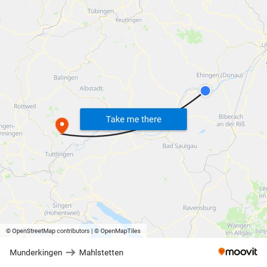 Munderkingen to Mahlstetten map