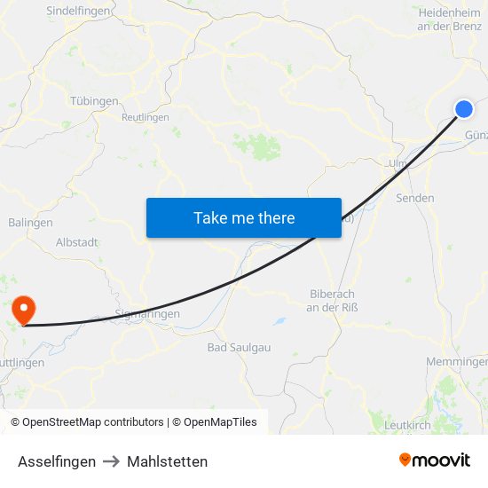 Asselfingen to Mahlstetten map