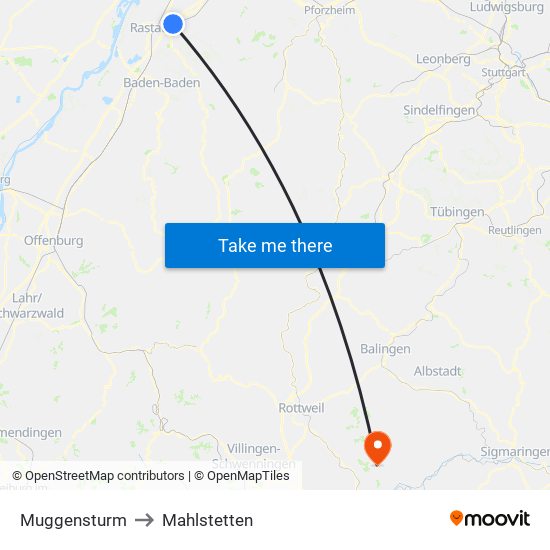 Muggensturm to Mahlstetten map