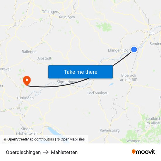 Oberdischingen to Mahlstetten map