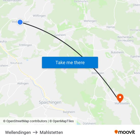 Wellendingen to Mahlstetten map