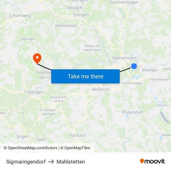 Sigmaringendorf to Mahlstetten map