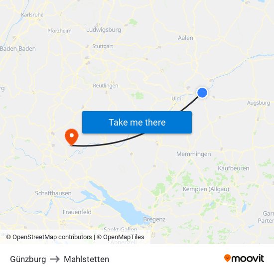 Günzburg to Mahlstetten map