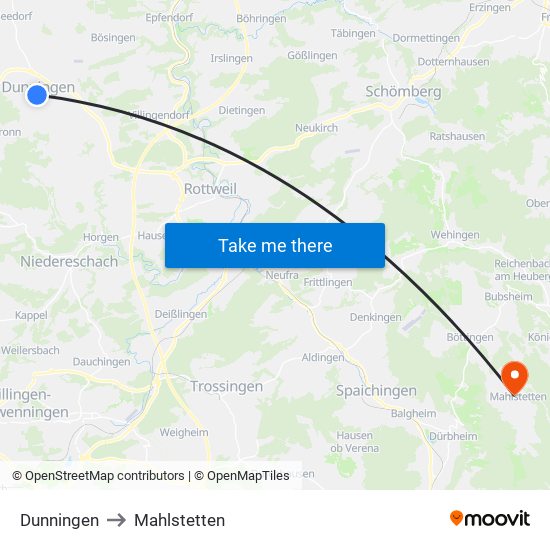 Dunningen to Mahlstetten map