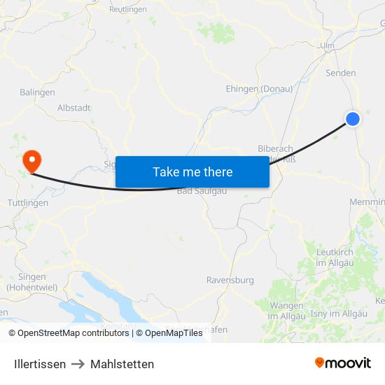 Illertissen to Mahlstetten map
