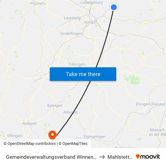 Gemeindeverwaltungsverband Winnenden to Mahlstetten map