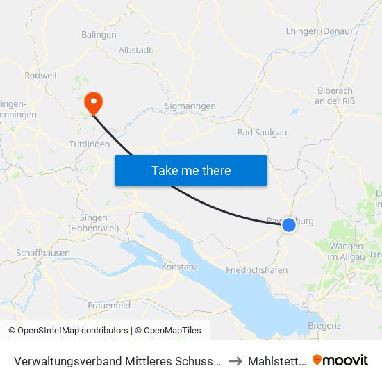 Verwaltungsverband Mittleres Schussental to Mahlstetten map