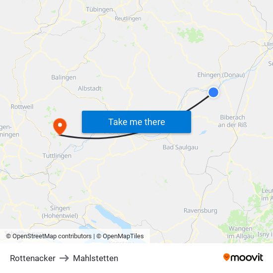 Rottenacker to Mahlstetten map