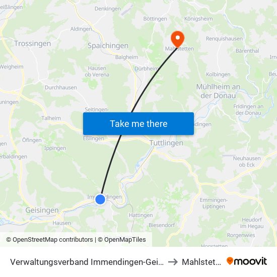 Verwaltungsverband Immendingen-Geisingen to Mahlstetten map