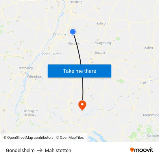 Gondelsheim to Mahlstetten map
