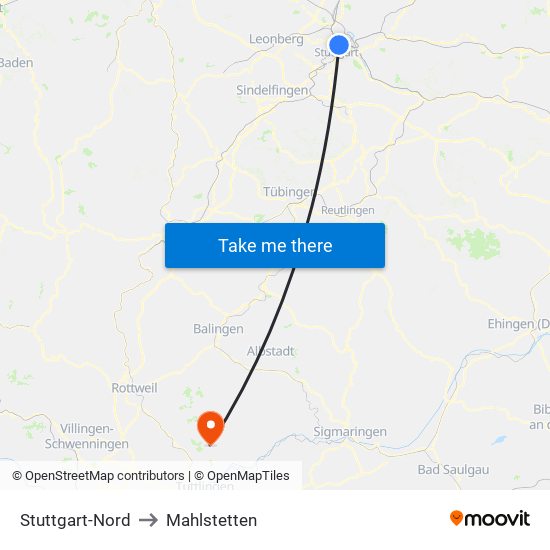 Stuttgart-Nord to Mahlstetten map