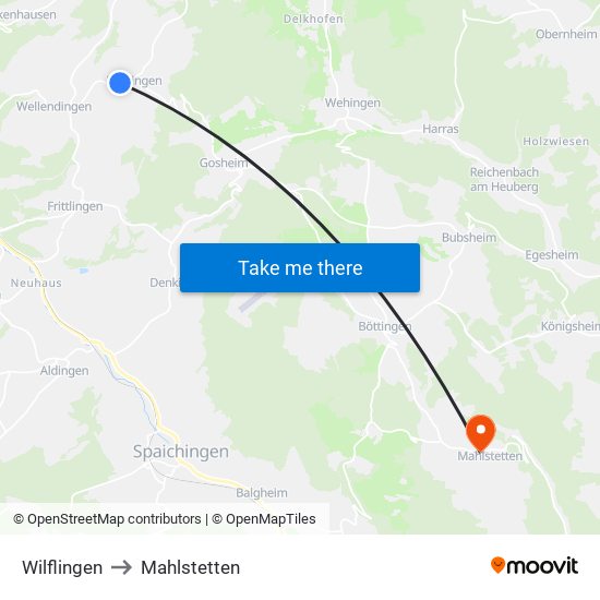 Wilflingen to Mahlstetten map