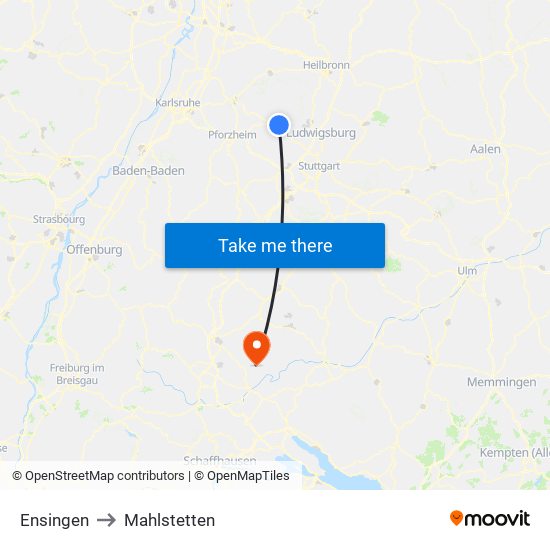 Ensingen to Mahlstetten map