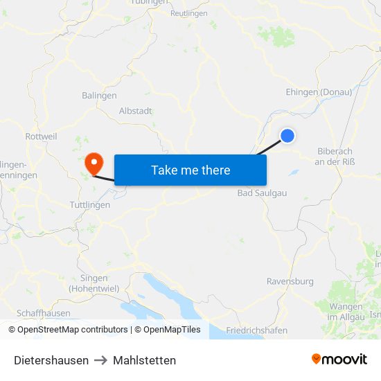 Dietershausen to Mahlstetten map
