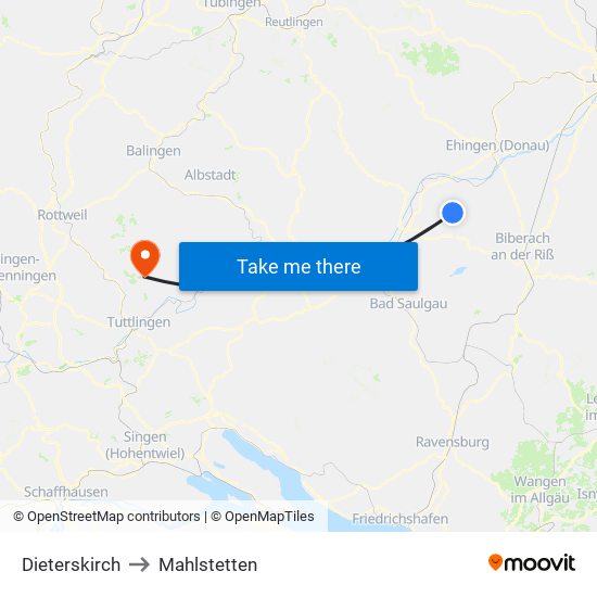 Dieterskirch to Mahlstetten map