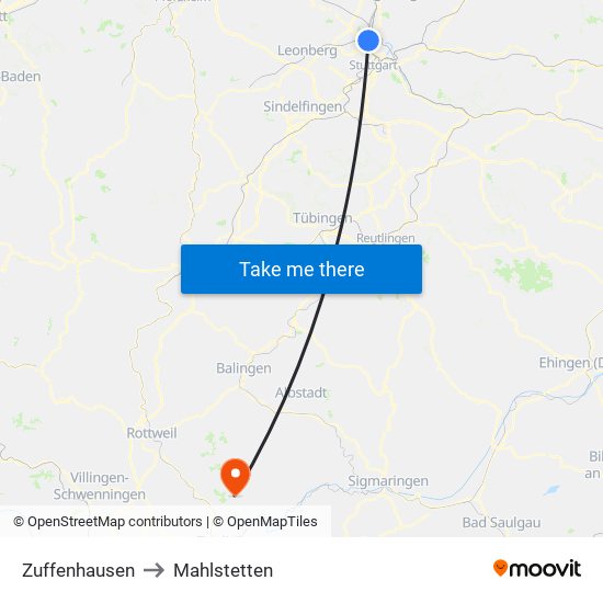 Zuffenhausen to Mahlstetten map