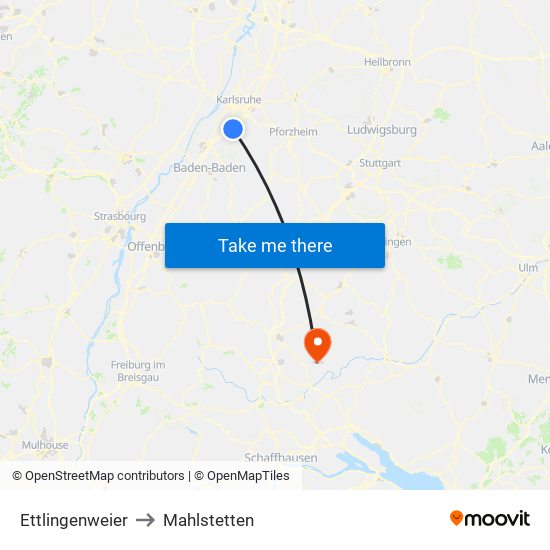 Ettlingenweier to Mahlstetten map