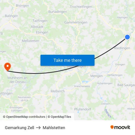 Gemarkung Zell to Mahlstetten map