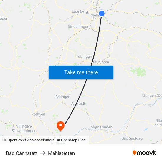 Bad Cannstatt to Mahlstetten map