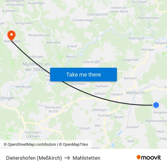 Dietershofen (Meßkirch) to Mahlstetten map