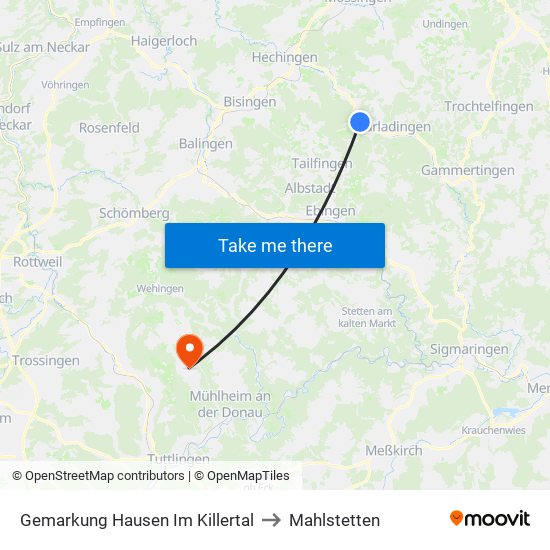 Gemarkung Hausen Im Killertal to Mahlstetten map