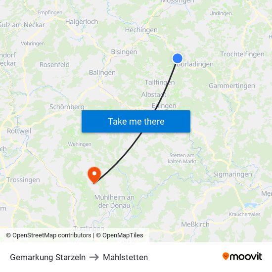 Gemarkung Starzeln to Mahlstetten map