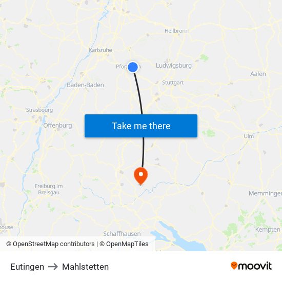 Eutingen to Mahlstetten map