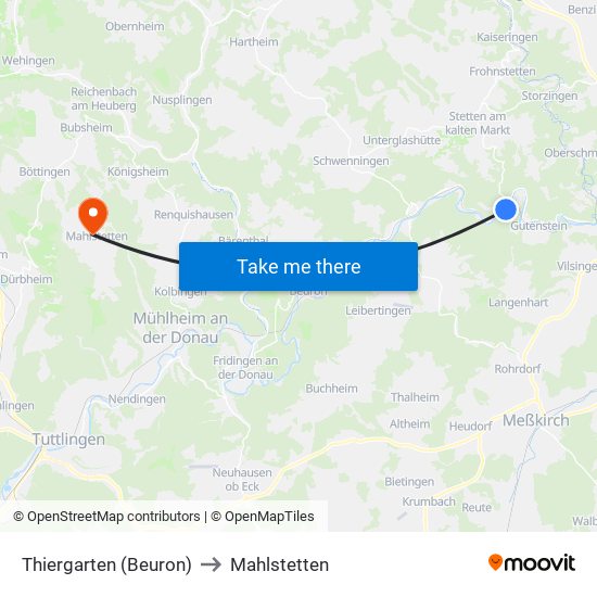 Thiergarten (Beuron) to Mahlstetten map