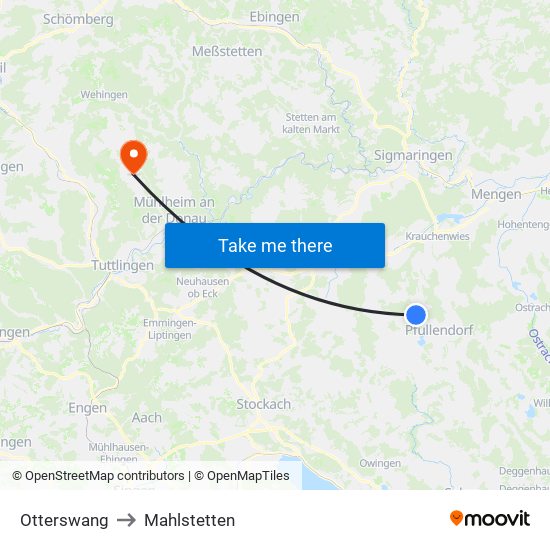 Otterswang to Mahlstetten map