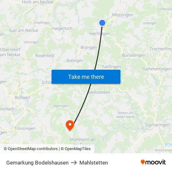 Gemarkung Bodelshausen to Mahlstetten map