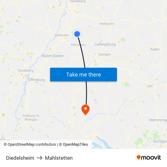 Diedelsheim to Mahlstetten map