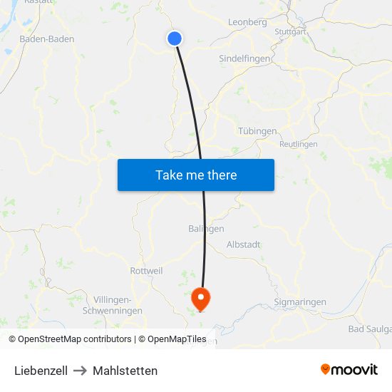 Liebenzell to Mahlstetten map