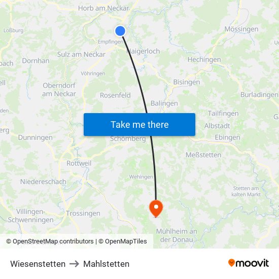 Wiesenstetten to Mahlstetten map