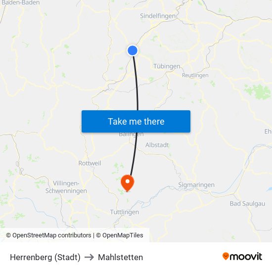 Herrenberg (Stadt) to Mahlstetten map