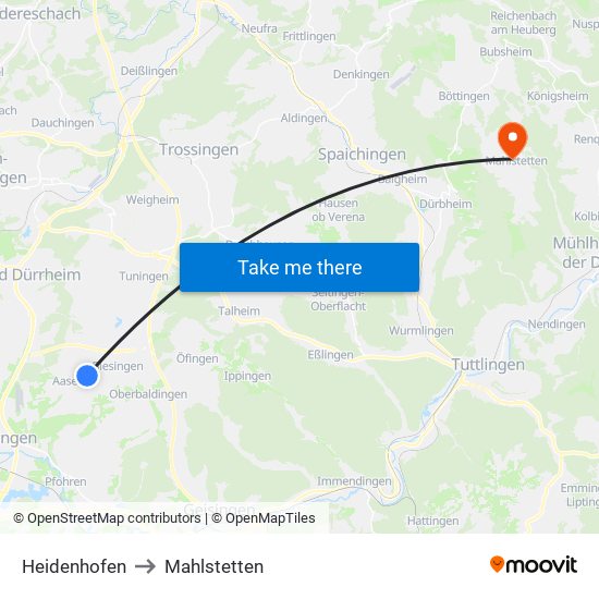 Heidenhofen to Mahlstetten map