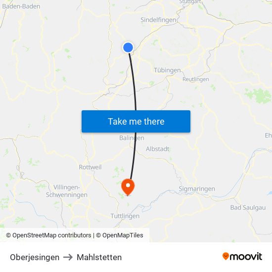 Oberjesingen to Mahlstetten map