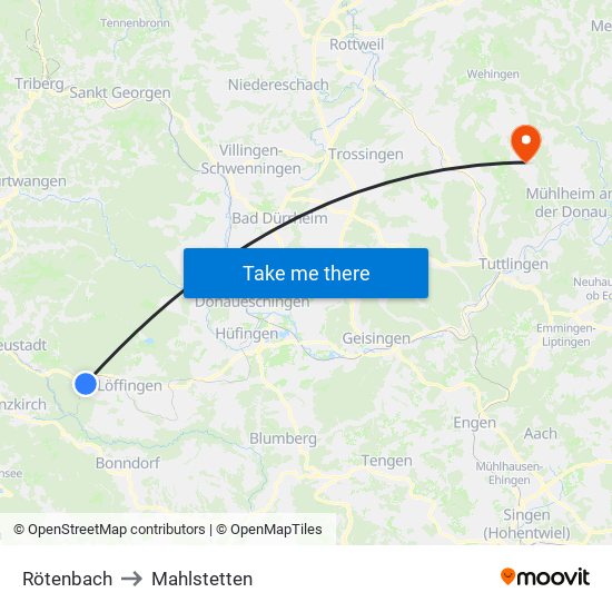 Rötenbach to Mahlstetten map